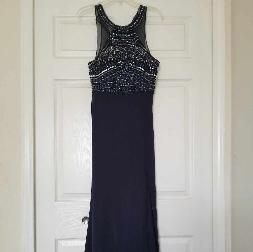 Beautiful floor length blue dress.